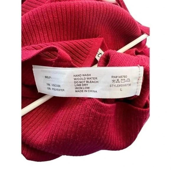 Aster Womens Square Neck Sleeveless Side‎ Slits Ribbed Bodycon Dress Red Large - Picture 3 of 3